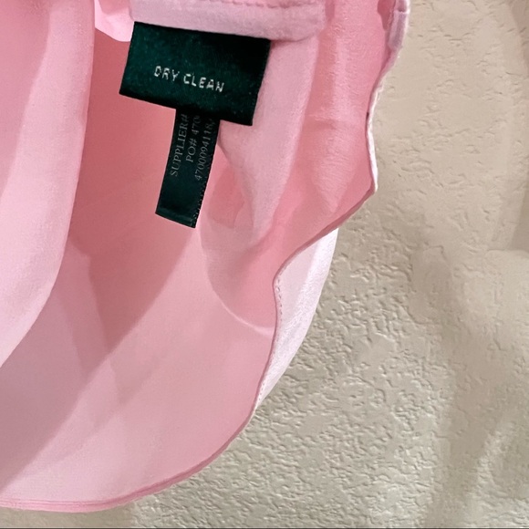 Lauren Ralph Lauren Womens Pink 100% Silk Blouse Long Flutter Sleeve Sz S Casual - Picture 4 of 8